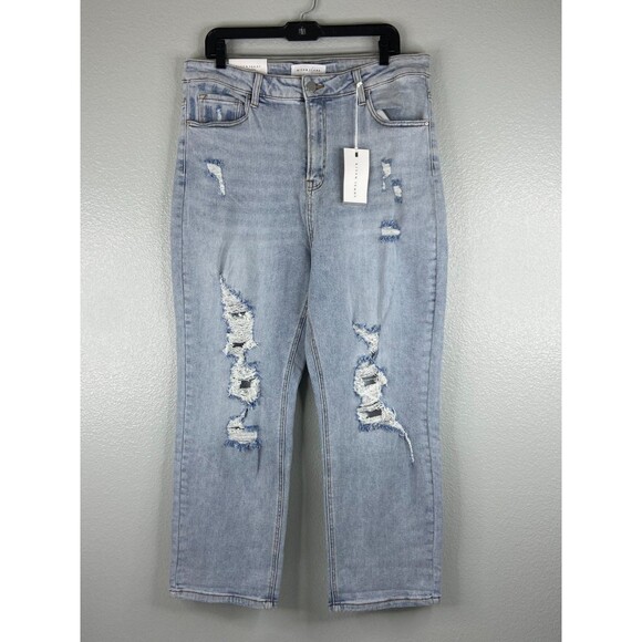 Risen Denim - Risen Women 1XL Jeans Boyfriend Fit Straight Leg Distressed Light Wash NWT